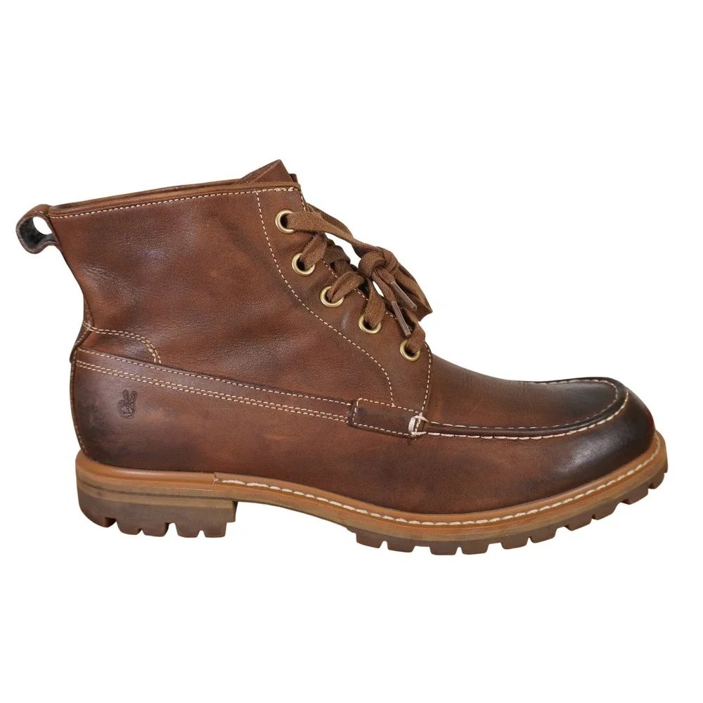 John Varvatos Moc Toe Boots Mens 11 Brown Leather Lug Sole Lace Up